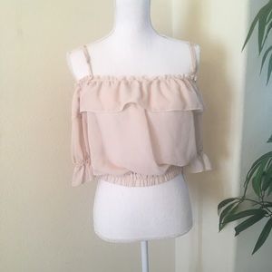 Lovely Cold Shoulder Sheer. Beige Top